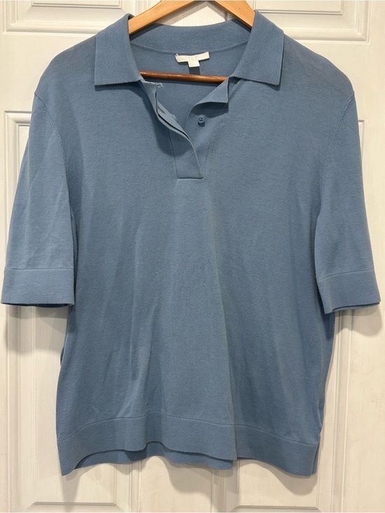 COS Sweaters - COS Open Collar Short Sleeve Polo Sweater Steel Blue Minimalist Preppy Medium